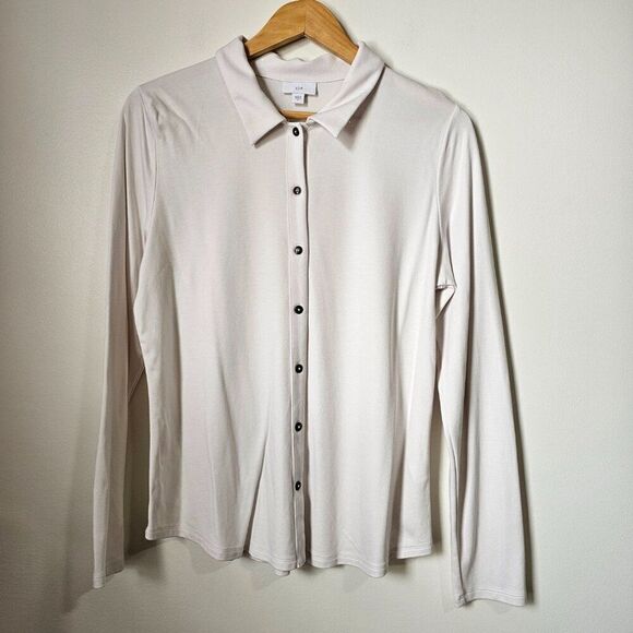 EUC J JILL BONE/OFF WHITE BUTTON DOWN LONGSLEEVES SOFT TOP SIZE MEDIUM - Picture 1 of 12